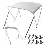 VEVOR 3 Bow Bimini Top Boat Cover, 900D Polyester Canopy with 1″ Aluminum Alloy Frame, Waterproof and Sun Shade, Includes Storage Boot, 2 Support Poles, 4 Straps, 6’L x 46″H x 54″-60″W, Light Grey