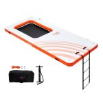 VEVOR Inflatable Floating Dock, 15×6.5FT Inflatable Dock Platform with 4*6FT Trampoline Mesh Pool, Non-Slip Floating Platform Water Mat with Portable Bag & Detachable Ladder for Pool Beach Relaxation