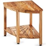VEVOR Corner Teak Shower Bench, 18.5″ Height 15.5″ Radius, 100% Teak Wood Corner Shower Beach, Mold-resistant, 500 LBS with Storage Shelf, Shower Stool for Inside & Outside Shower, for Bathroom