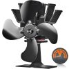 VEVOR Wood Stove Fan Heat Powered, Quiet Fireplace Fans for Wood/Log Burner/Heater, 180 CFM Max. Airflow Non Electric, Circulating Warm Air Saving Fuel, 4 Blades Upgrade Design, 9.3” x 4.1” x 9.1”