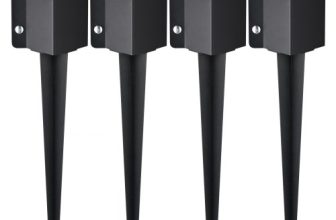VEVOR Fence Post Anchor Ground Spike, 4 Pack 24 x 4 x 4 Inches Outer Diameter (Inner Diameter 3.5 x3.5 Inches), Metal Black Powder Coated Post Stake Ground, for Mailbox Deck Garden Railing