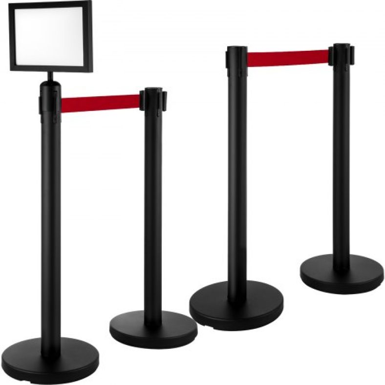 VEVOR Crowd Control Barriers Line Dividers 4PCS Black Poles with One ...