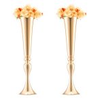 VEVOR 2PCS 56cm/22.05” Tall Wedding Flower Vase Metal Gold Trumpet for Tables
