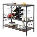 VEVOR 40 Inch Industrial Bar Cabinet, Wine Table for Liquor and Glasses, Sideboard Buffet Cabinet with Glass Holder & Wine Rack, Freestanding Farmhouse Wood Coffee Bar Cabinet for Living Room Home Bar