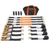 VEVOR Ratchet Tie Down Straps (4PK), 11128 lb Break Strength, Double J Hook Includes 4 Premium 2″ x 8′ Rachet Tie Downs with Padded Handles, for Moving Securing Cargo, Appliances, Lawn Equipment