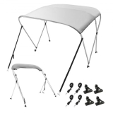 VEVOR 3 Bow Bimini Top Boat Cover, 900D Polyester Canopy with 1″ Aluminum Alloy Frame, Waterproof and Sun Shade, Includes Storage Boot, 2 Support Poles, 4 Straps, 6’L x 46″H x 54″-60″W, Light Grey