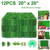 VEVOR Artificial Boxwood Panel UV 20″ X 20″ Boxwood Hedge Wall Panels, Artificial Grass Backdrop Wall 4 cm Green Grass Wall, Fake Hedge for Decor Privacy Fence Indoor, Outdoor Garden Backyard (12Pack)