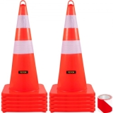 VEVOR Safety Cones, 10PCS 28″ Traffic Cones, PVC Orange Construction Cones, 2 Reflective Collars Traffic Cones with Weighted Base and Hand-Held Ring Used for Traffic Control, Driveway Road Parking”