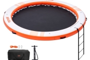 VEVOR Inflatable Floating Dock, ø8FT Inflatable Dock Platform with ø5FT Trampoline Mesh Pool, Non-Slip Floating Platform Water Mat with Portable Bag & Detachable Ladder for Pool Beach Relaxation