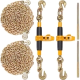 VEVOR Ratchet Chain Binder 2PCS, 3/8″-1/2″ Heavy Duty Load Binders, with G80 Chains 12000 lbs Secure Load Limit, Labor-saving Anti-skid Handle, Tie Down Hauling Chain Binders for Flatbed Truck Trailer