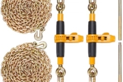 VEVOR Ratchet Chain Binder 2PCS, 3/8″-1/2″ Heavy Duty Load Binders, with G80 Chains 12000 lbs Secure Load Limit, Labor-saving Anti-skid Handle, Tie Down Hauling Chain Binders for Flatbed Truck Trailer