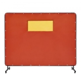 VEVOR Welding Screen with Frame, 6′ x 8′ Welding Curtain Screens, Flame-Resistant Vinyl Welding Protection Screen with 4 Swivel Wheels (2 Lockable) & Transparent Window for Workshop/Industrial, Red