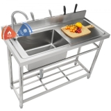 VEVOR Stainless Steel Utility Sink, 1 Compartment Free Standing Small Sink w/Workbench Faucet & legs, 39.4 x 19.1 x 37.4 in Commercial Single Bowl Sinks for Garage, Restaurant, Laundry, NSF Certified