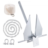 VEVOR Fluke Style Anchor Kit, 8.5 LBS Hot-Dipped Galvanized Steel Fluke Anchor with 7.9′ Chain, 75′ Rope and Two 0.4″ Shackles, Marine Boat Anchor for Small Vessels Under 18′, Seas, Rivers and Shores
