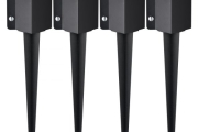 VEVOR Fence Post Anchor Ground Spike, 4 Pack 24 x 4 x 4 Inches Outer Diameter (Inner Diameter 3.5 x3.5 Inches), Metal Black Powder Coated Post Stake Ground, for Mailbox Deck Garden Railing