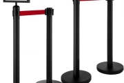 VEVOR Crowd Control Barriers Line Dividers 4PCS Black Poles with One Sign Frame