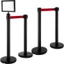 VEVOR Crowd Control Barriers Line Dividers 4PCS Black Poles with One Sign Frame