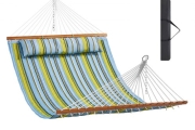 VEVOR Double Quilted Fabric Hammock, 12 FT Double Hammock with Hardwood Spreader Bars, 2 Person Quilted Hammock with Detachable Pillow and Chains for Camping Outdoor Patio Yard Beach, 480 lbs Capacity