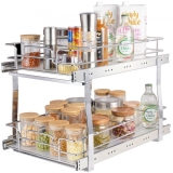 VEVOR 2 Tier 13″W x 21″D Pull Out Cabinet Organizer, Heavy Duty Slide Out Pantry Shelves, Chrome-Plated Steel Roll Out Drawers, Sliding Drawer Storage for Inside Kitchen Cabinet, Bathroom, Under Sink