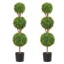 VEVOR Artificial Topiaries Boxwood Trees, 48 inch Tall (2 Pieces), 3 Ball-Shape Faux Topiaries Plant with Planters, Green Feaux Plant w/ Replaceable Leaves & Port for Decorative Indoor/Outdoor/Garden