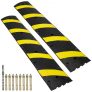 VEVOR 2PCs 6 ft/72” Rubber Speed Hump, 2 Channel, 22000 lbs Capacity Heavy Duty Traffic Speed Bump, with High Reflective Yellow Strip 8 Expansion Screws and 1 Drill, for Asphalt Concrete Gravel Roads