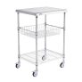 VEVOR Kitchen Utility Cart, 3 Tiers, Wire Rolling Cart with 470LBS Capacity, Steel Service Cart on Wheels, Metal Storage Trolley with 76mm Basket Curved Handle PP Liner 6 Hooks, for Indoor and Outdoor