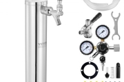 VEVOR Kegerator Tower Kit, Single Tap Beer Conversion Kit, Stainless Steel Keg Beer Tower Dispenser with Dual Gauge W21.8 Regulator & S-System Keg Coupler for Party Home