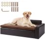 VEVOR Pet Sofa, Dog Couch for Large-Sized Dogs and Cats, Soft Leather Dog Sofa Bed, 110 lbs Loading Cat Sofa, Black