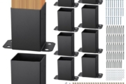 VEVOR 101.6×101.6mm Post Base 10 Pcs, Inner Size 91×91 Post Base Brackets, Heavy Duty Powder-Coated Post Anchor Matte Black Wood Post Brackets for Pavilion Deck Railing Support Deck Base Plate