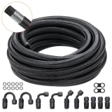 VEVOR 8AN Fuel Line Kit, 20 FT Fuel Hose Kit, 0.43″ Nylon Stainless Steel Braided Fuel Line Oil/Gas/Diesel Hose End Fitting Kit, with 12 PCS Swivel Fitting Adapter Kit, Black
