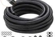 VEVOR 8AN Fuel Line Kit, 20 FT Fuel Hose Kit, 0.43″ Nylon Stainless Steel Braided Fuel Line Oil/Gas/Diesel Hose End Fitting Kit, with 12 PCS Swivel Fitting Adapter Kit, Black