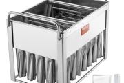 VEVOR Commercial Popsicle Moulds, 40PCS Cylindrical Ice Pop Moulds, Stainless Steel Ice Lolly Popsicle Moulds, Ice Cream Maker Mould Holder with 50PCS Popsicle Sticks & Bags (Single Mould Set – 40PCS)