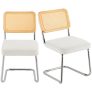 VEVOR Rattan Chairs, Set of 2, Mid Century Modern Dining Chair, Upholstered Velvet Accent Chair with Rattan Back, Retro Dining Room Kitchen Chair for Living Room, Bedroom, Reading Room, Office, White