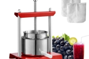 VEVOR Fruit Wine Press, 0.8 Gallon/3L, 2 Stainless Steel Barrels, Manual Juice Maker, Cider Apple Grape Tincture Vegetables Honey Olive Oil Making Press with T-Handle for Outdoor, Kitchen, and Home