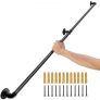 VEVOR Pipe Stair Handrail, 5FT Staircase Handrail, 440LBS Load Capacity Carbon Steel Pipe Handrail, Industrial Pipe Handrail with Wall Mount Support, Round Corner Wall Handrailings for Indoor, Outdoor