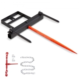 VEVOR 39″ Hay Spear, Bale Spears 1600lbs Loading Capacity, Skid Steer Loader Tractor Bucket Attachment with 2pcs 17.5″ Stabilizer Spears and 60″ Chain, Quick Attach Spike Forks