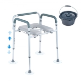 VEVOR Commode Chair, Bedside Commode with Padded Seat and Arms, 7-Level Adjustable Height, 5.8L Removable Bucket, Easy to Assemble, 350 LBS Capacity, Raised Toilet Seat for Adults Seniors