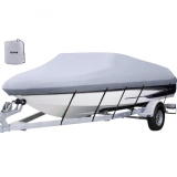 VEVOR Waterproof Boat Cover, 20′-22′ Trailerable Boat Cover, Beam Width up to 106″ Hull Cover Heavy Duty 210D Marine Grade Polyester Mooring Cover for Fits V-Hull Boat with 5 Tightening Straps