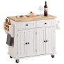 VEVOR Kitchen Island Cart with Solid Wood Top, 35.4″ Width Mobile Carts with Storage Cabinet, Rolling Kitchen Table with Spice Rack, Towel Rack, and Drawer, Portable Islands on Wheels, White