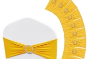 VEVOR Stretch Spandex Chair Sashes, Chair Slipcover and Stretch Chair Sash with Round Buckle, Elastic Chair Bands, Fitting Wedding, Holiday, Banquet, Party Chair Decoration (100 PCS Golden Yellow)