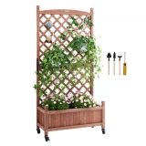 VEVOR Raised Garden Bed with Trellis, 30″ x 13″ x 61.4″ Outdoor Raised Wood Planters with Drainage Holes, Free-Standing Trellis Planter Box for Vine Climbing Plants Flowers in Garden, Patio, Balcony