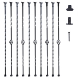 VEVOR Staircase Metal Balusters, 44” x 1/2″ Galvanized Steel Decorative Banister Spindles, 10 Pack Deck Baluster with Hollow Single Baskets, Twists, Spiral Stair Railing w/ Shoes & Screws